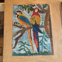 quadro pappagalli dipinto su legno