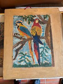 quadro pappagalli dipinto su legno