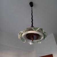 Lampada saliscendi vintage vetro/legno,con 2 neon.