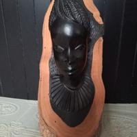 Scultura vintage busto donna africana in Ebano