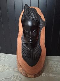 Scultura vintage busto donna africana in Ebano