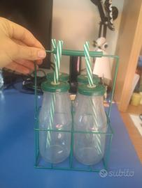 Set bottigliette vetro con cannuccia