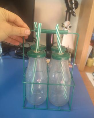 Set bottigliette vetro con cannuccia