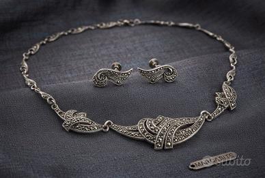 Stupenda parure collana orecchini marcasite Art De