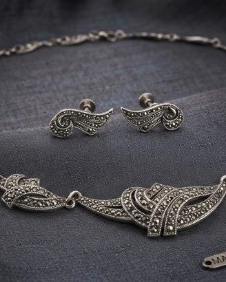 Stupenda parure collana orecchini marcasite Art De