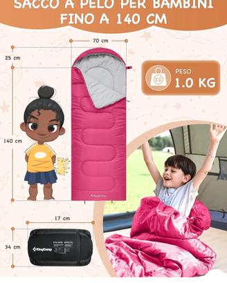 sacco a pelo per bambina fino a 140 cm