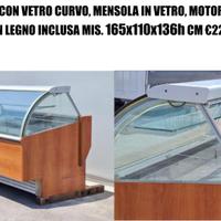 VETRINA GELATO CON VETRO CURVO, MENSOLA IN VETRO