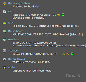 PC desktop fisso mini atx Intel i7 skv Nvidia 1050