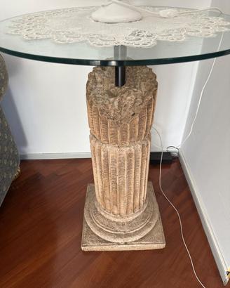 Tavolino vetro tondo su colonna classica