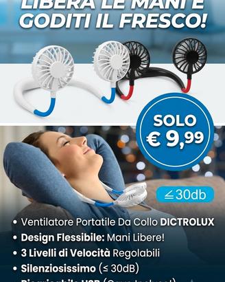  Ventilatore portatile - ricaricabile. Da Collo.