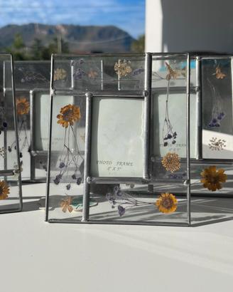Portafoto Vetro e Fiori Pressati - Quadrifoglio