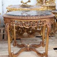 Tavolino rotondo Luigi XV dorato con Marmo Nero