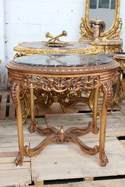 Tavolino rotondo Luigi XV dorato con Marmo Nero