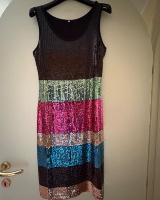 Vestito elegante con paillettes multicolore