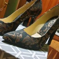 Scarpe decolté n. 35 tacco 10 damascate