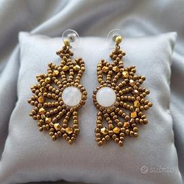 Orecchini Vintage Artigianali Gemme opale bianco