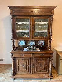 Antica Credenza Vintage Due Corpi Vetrina in Legno