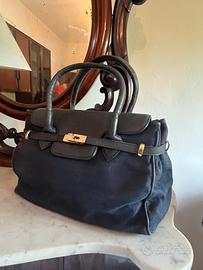 Borsa pelle e tessuto blu