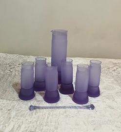 Set Caraffa + 6 Bicchieri in Vetro Viola Satinato