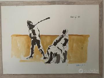 Dipinto originale di Dario Fo, autentico e firmato