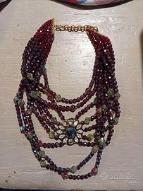 Collana vintage in granatine multifili