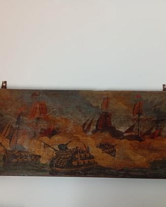Scena di battaglia su legno. 