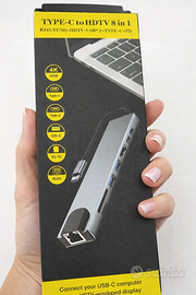 Adattatore USB-C 8 in 1 con HDMI 4K USB RJ45