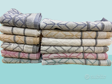 Set 12 Asciugamani 6 viso+6 ospiti spugna idrofila