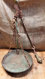 ANTICA BILANCIA STADERA IN FERRO,RAME ed OTTONE -