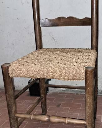 4 sedie in legno con seduta in paglia