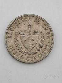 Moneta 5 Centavos 1946 Cuba Argento 