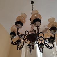 lampadario  vintage anni 70 a gocce e ceramica 