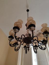 lampadario  vintage anni 70 a gocce e ceramica 