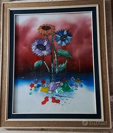 quadro Naif, pittura astratta su vetro