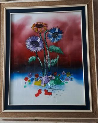 quadro Naif, pittura astratta su vetro