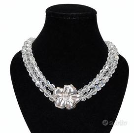COLLANA VINTAGE ARGENTO 925 CON PERLE DI VETRO