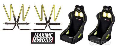 Kit 2 sedili OMP TRS-X + 2 cinture Hans rally FIA