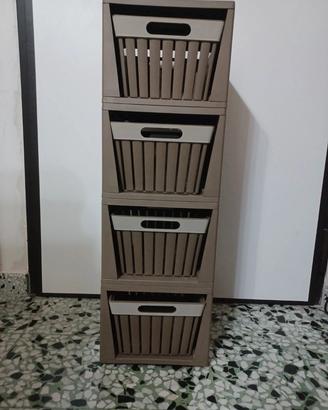 mobiletto in plastica  con cesti 