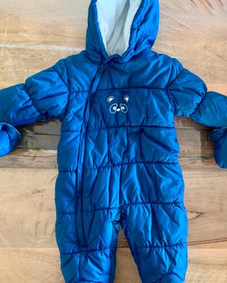 Tuta Idexe da neve neonato blu con orsetto