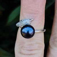 Anello in argento 925 regolabile e perla nera 