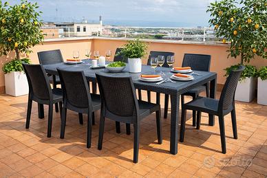 Set tavolo da esterno 8 posti + 8 sedie – rattan p