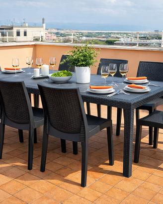 Set tavolo da esterno 8 posti + 8 sedie – rattan p
