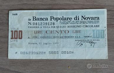 miniassegno Banca Popolare di Novara (100 lire)