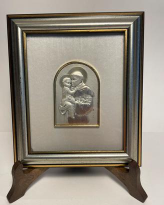 Quadretto di San Antonio in argento cornice legno