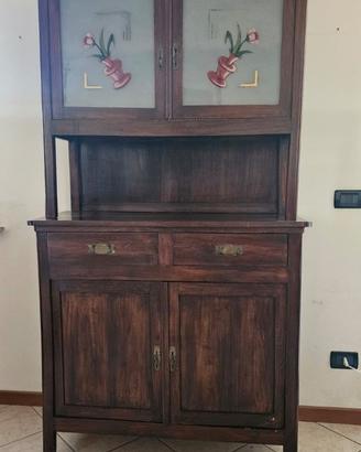 Credenza antica con alzata — vetri decorati - H198