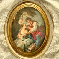 Quadro vintage ovale con dipinto cornice originale