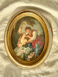 Quadro vintage ovale con dipinto cornice originale