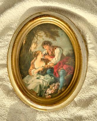 Quadro vintage ovale con dipinto cornice originale