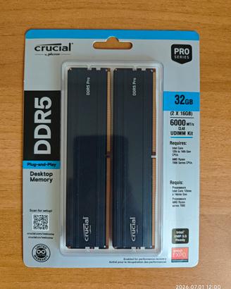 RAM DDR5 32GB (16GBX2) Crucial