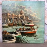 Quadro -Marina Con Pescatori- dipinto a olio